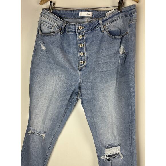 KanCan High Rise Mom Jeans Distressed Button Fly Blue Denim Plus Size 3XL - Picture 3 of 8